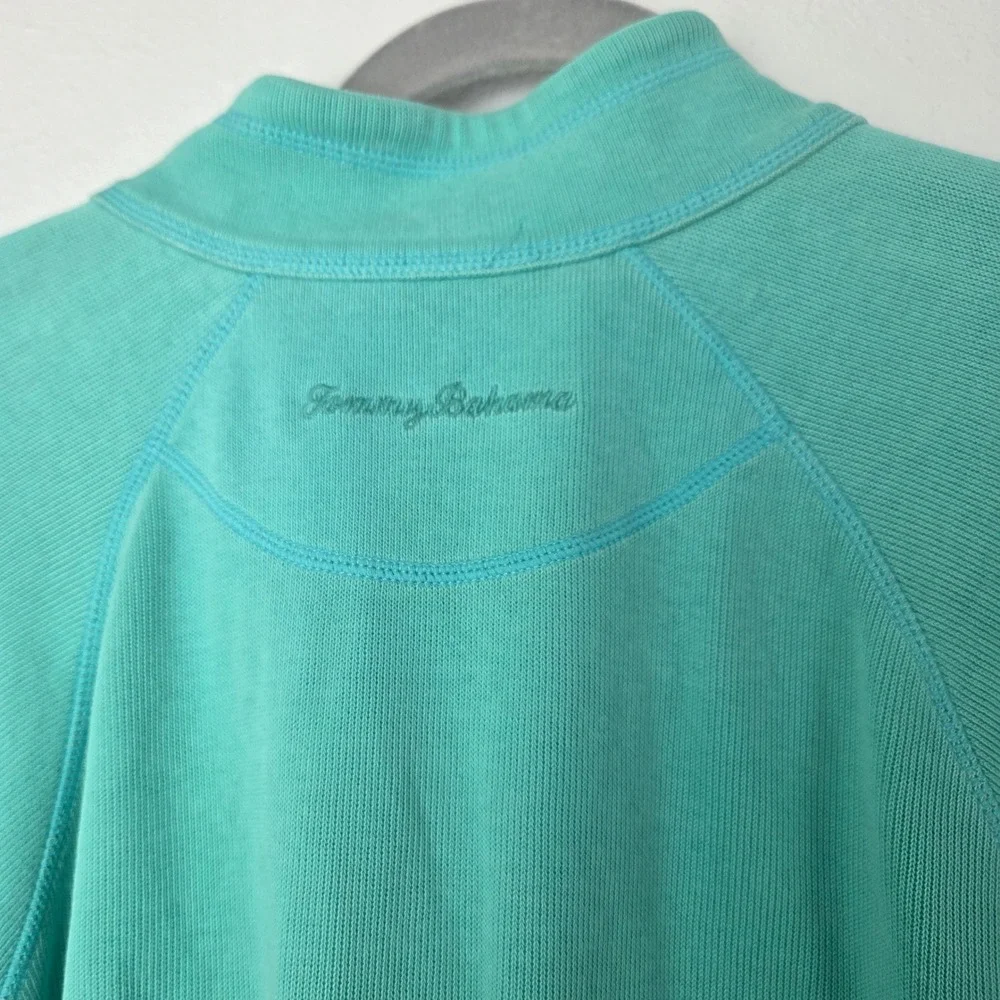 Tommy Bahama Mens XL Teal Quarter Zip Ribbed‎ Pullover Sweater Cotton Blend